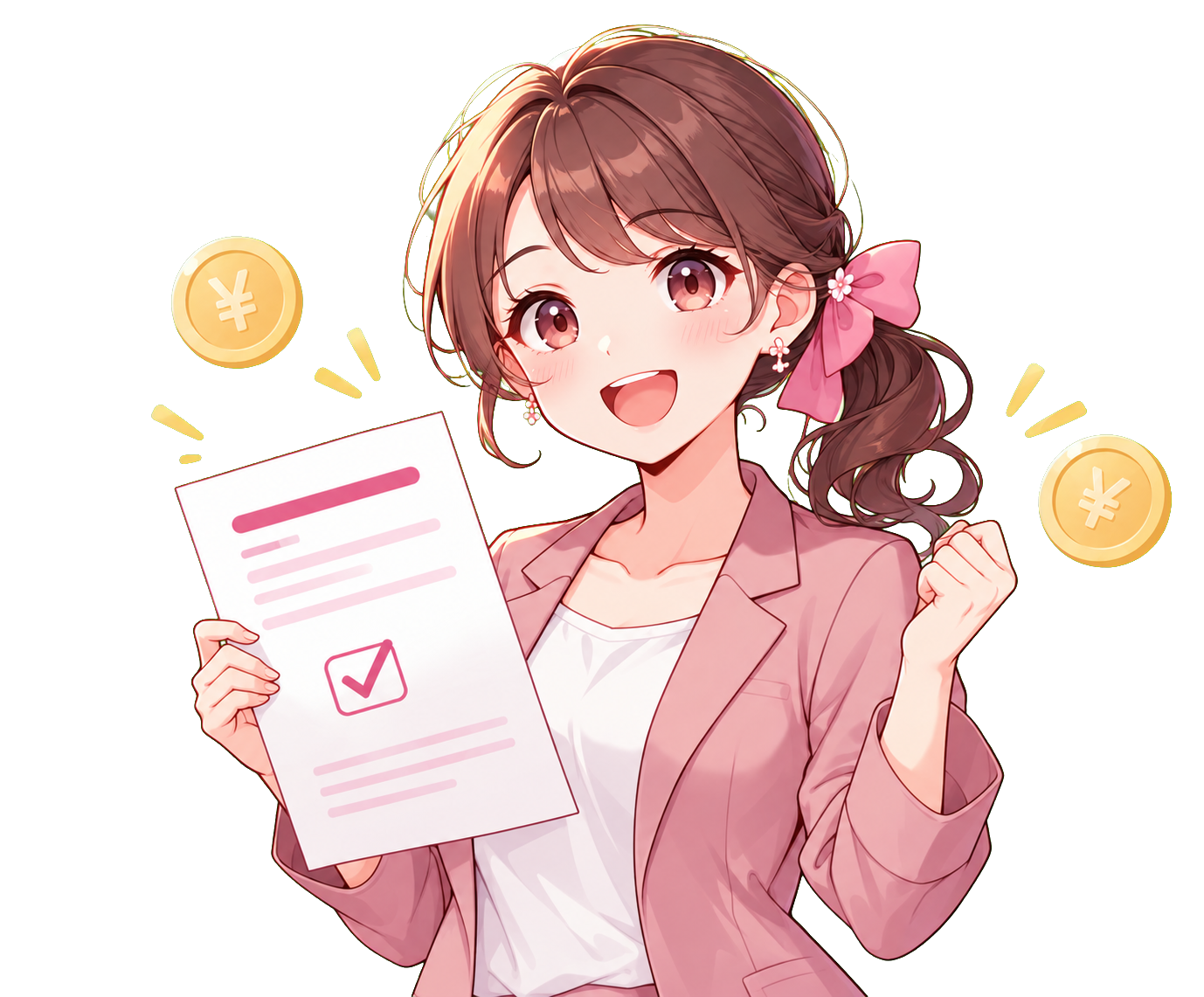 請求書と円のコインを持つ女性のイラスト